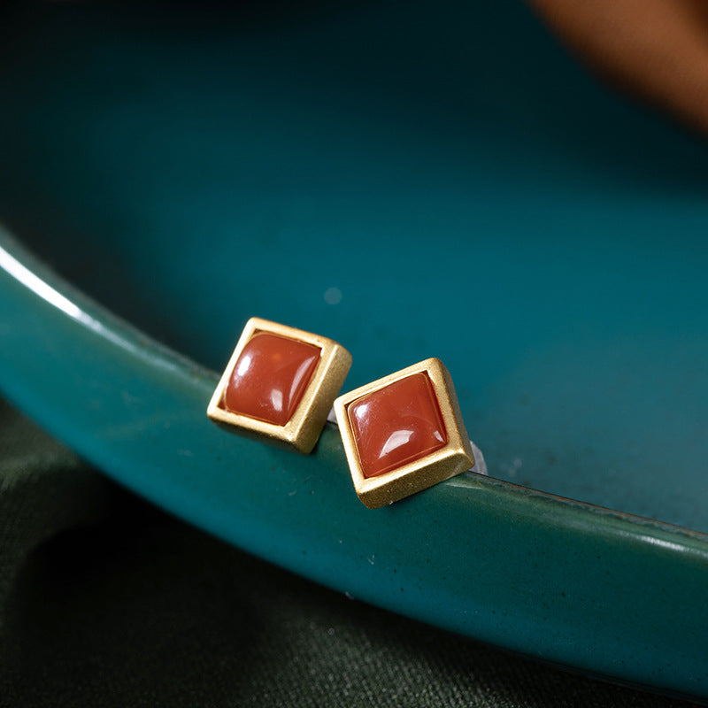 Sier Sterling Retro Personality Ladies Geometric Gold-plated Earrings
