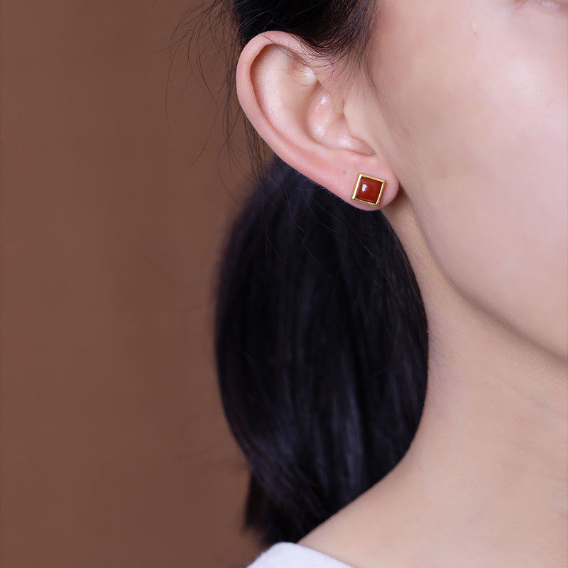 Sier Sterling Retro Personality Ladies Geometric Gold-plated Earrings
