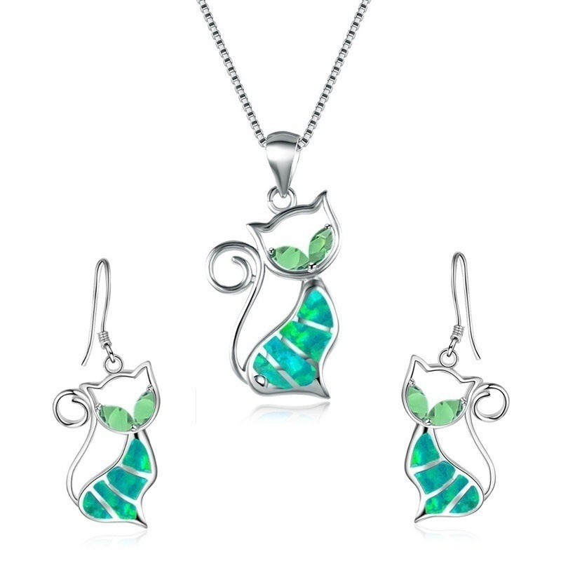 Creative Durable Opal Cat Little Ornament Necklaces