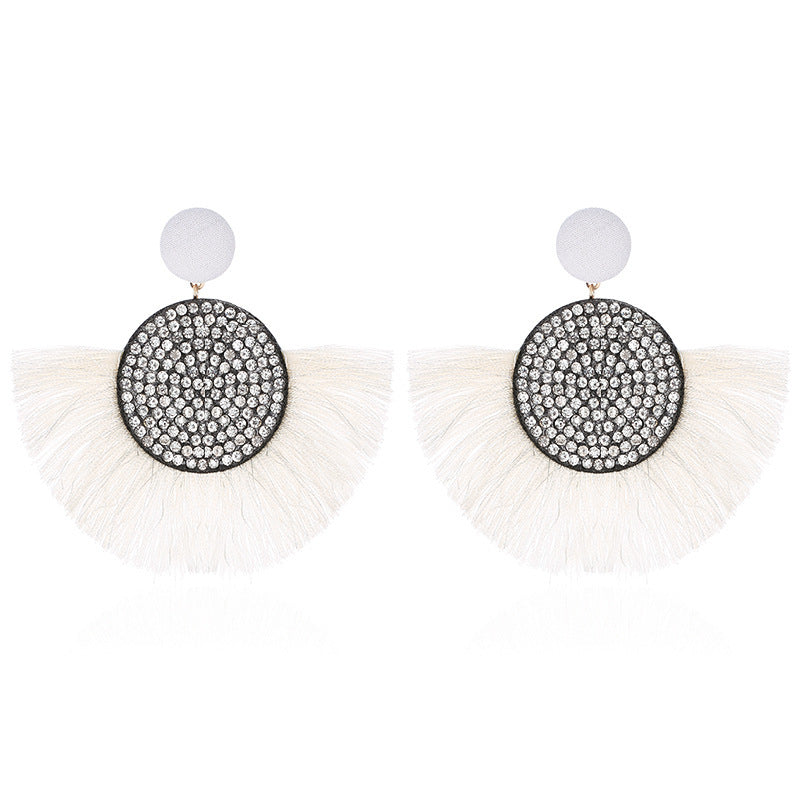 Stylish Colored Diamond Fan-shaped Tassel Bohemian Earrings