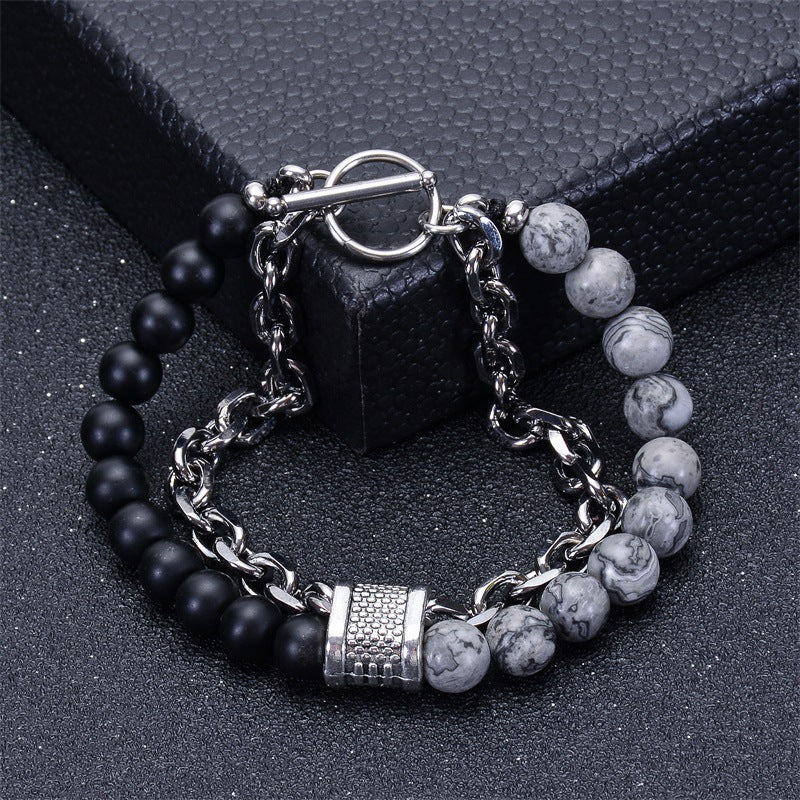 Men's Natural Tigereye Beaded Stainless Steel Stone Metal Bracelets