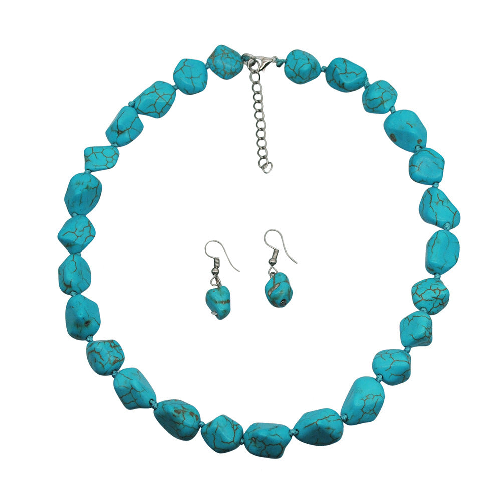 Vintage Turquoise Suit Irregular Knotted Sweater Necklaces