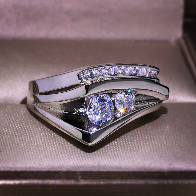Women's Micro Inlaid Zircon Geometric Three-dimensional Sier-plated Rings
