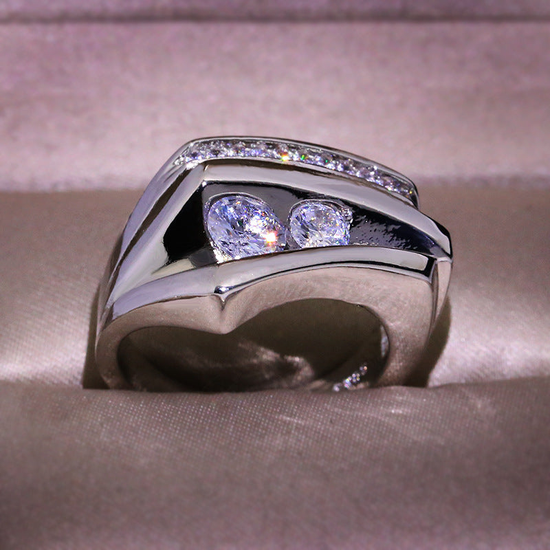 Women's Micro Inlaid Zircon Geometric Three-dimensional Sier-plated Rings
