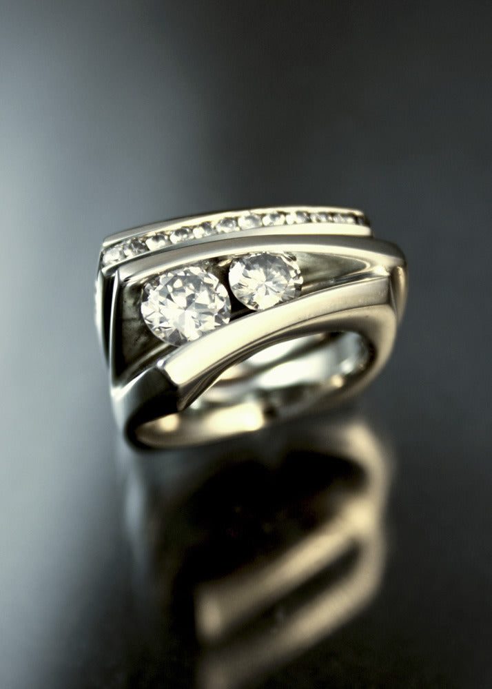 Women's Micro Inlaid Zircon Geometric Three-dimensional Sier-plated Rings