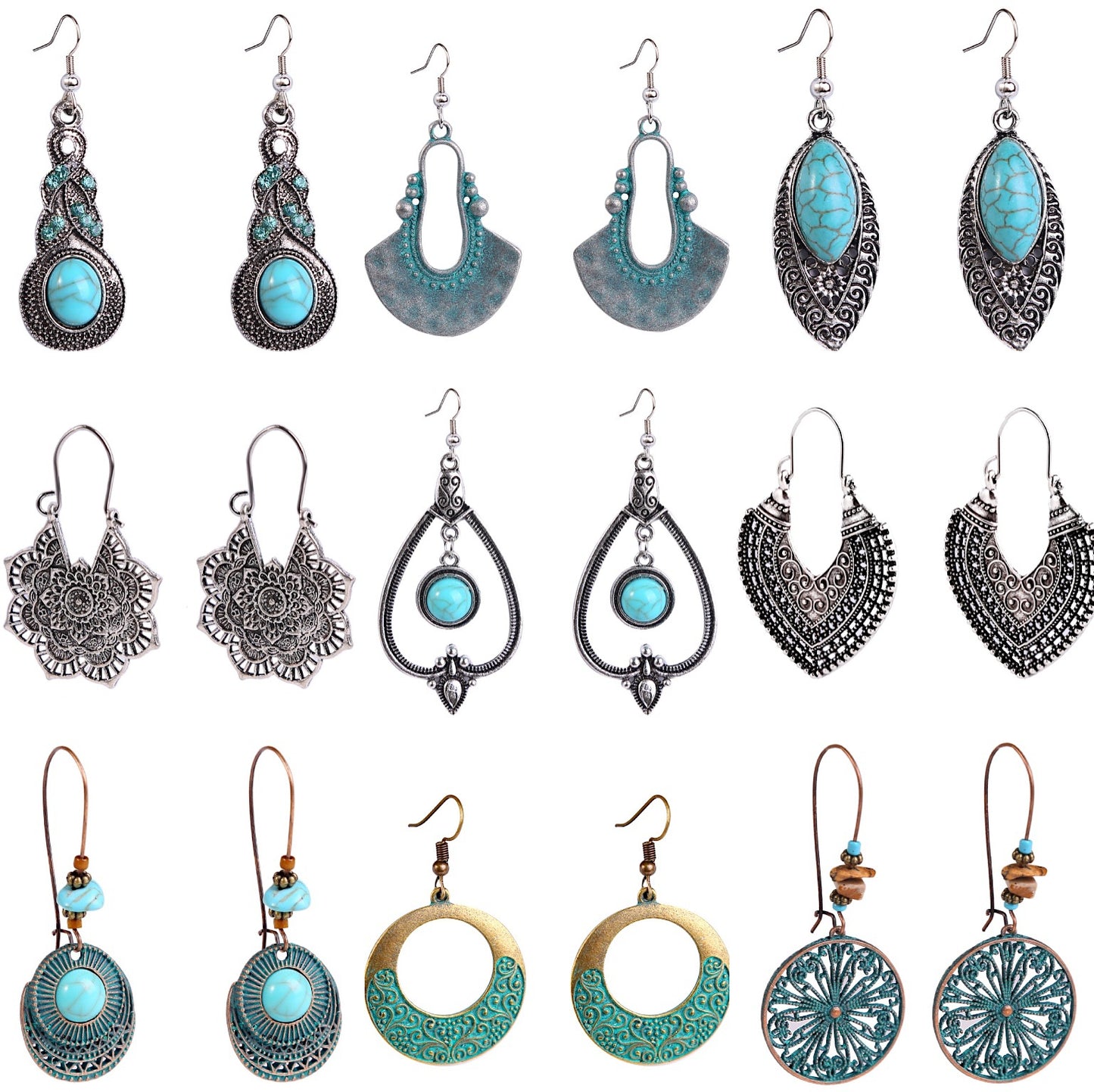 Ethnic Style Turquoise Suit Bohemian Vintage Rings