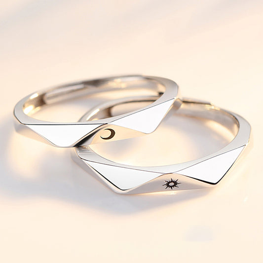 Women's & Men's Moon Couple Sterling Sier Pair Design Commemorative Rings