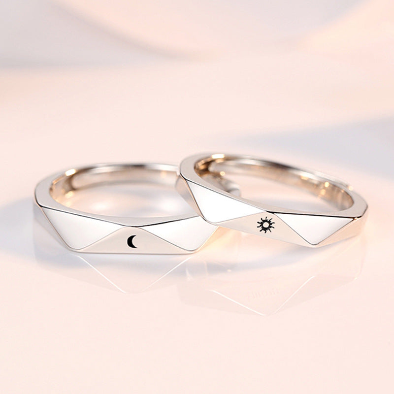 Women's & Men's Moon Couple Sterling Sier Pair Design Commemorative Rings