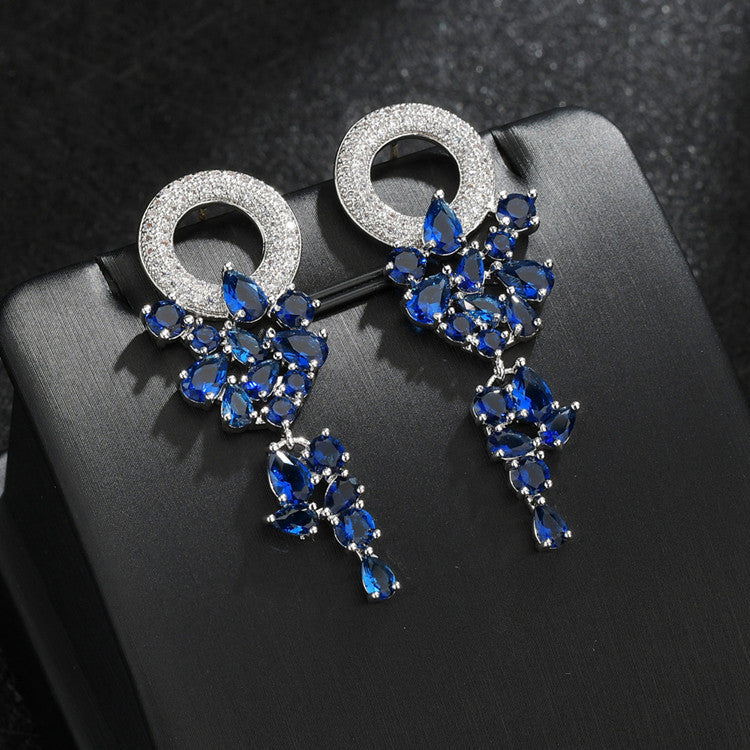 Sier Needle Zircon Inlaid Bright Shiny Earrings