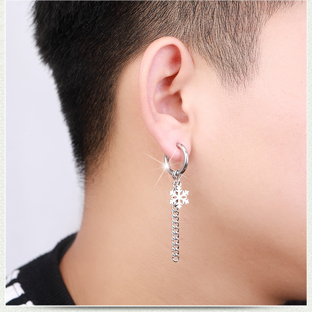 Snowflake Ear Titanium Steel Korean Tassel Earrings