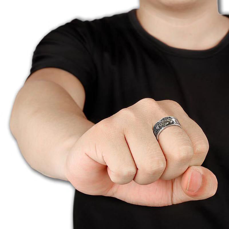 Women's & Men's Retro Six Words Mantra Auspicious Cloud Pattern Heart Rings