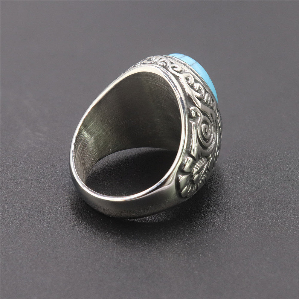 Men's Retro Series Turquoise Pattern Titanium Steel Rings