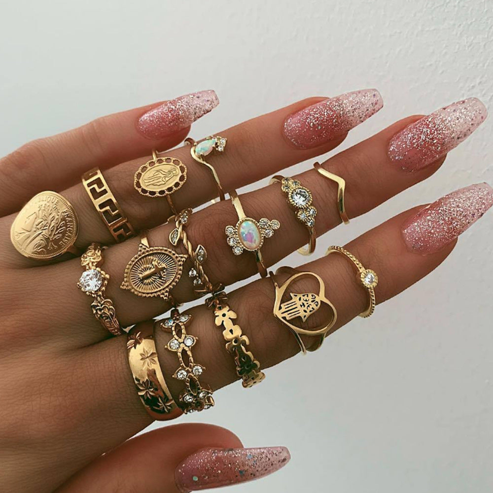 Women's Vintage Cross Gold Coin Love Alloy Rings
