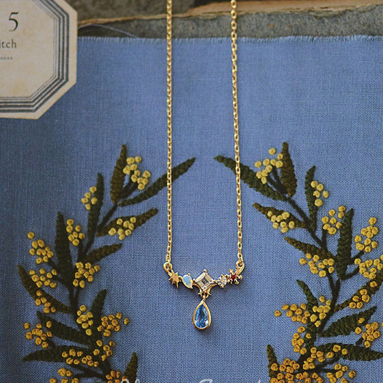 Series Blue Water Drop Clavicle Chain Midsummer Night Necklaces