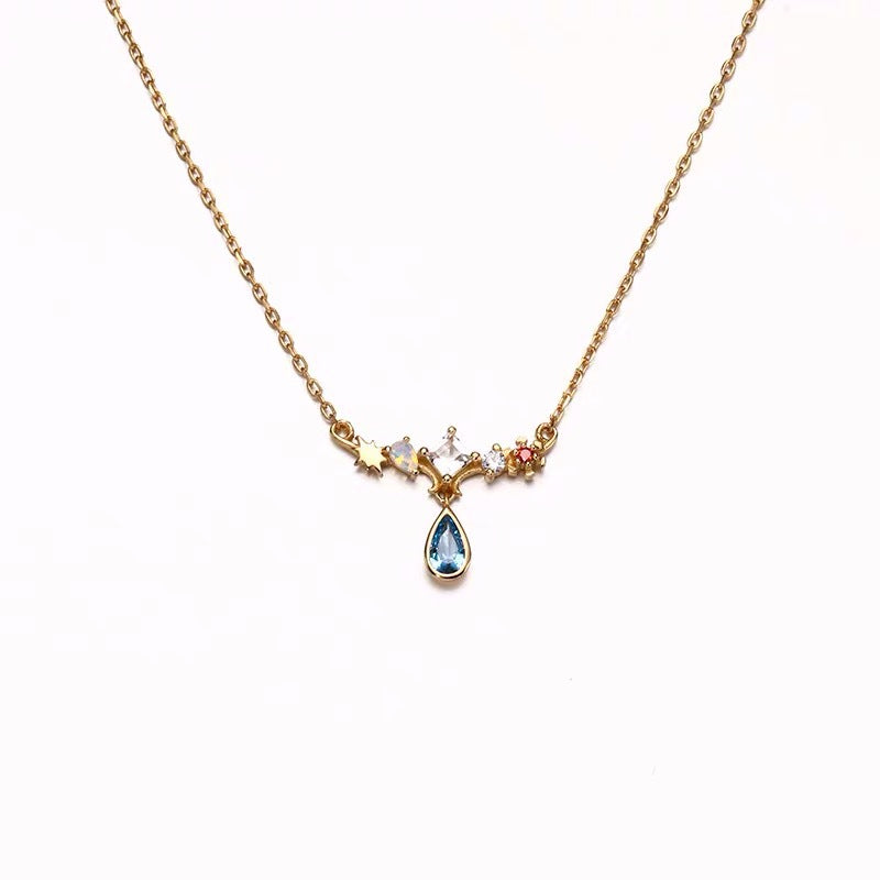 Series Blue Water Drop Clavicle Chain Midsummer Night Necklaces