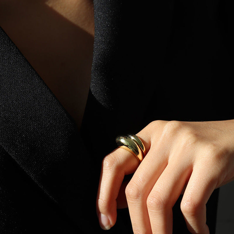 Women's Korean Elegant Sier Simple Geometric Arc Rings