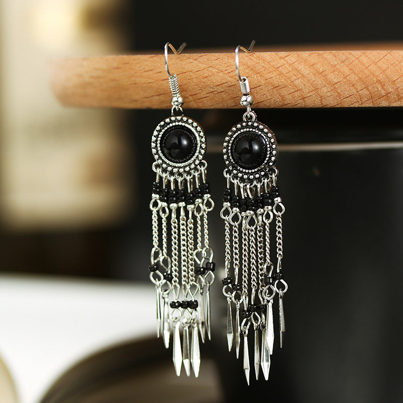 Women's Long Chain Tassel Retro Turquoise Fashion Antique Bead Earrings