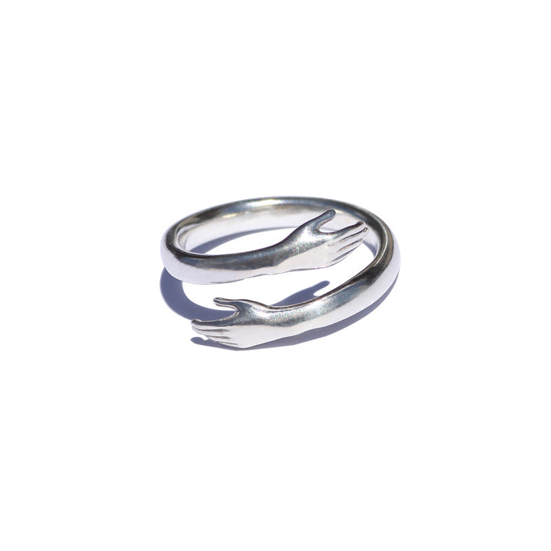 Hug Couple Female Male Retro Distressed Live Rings