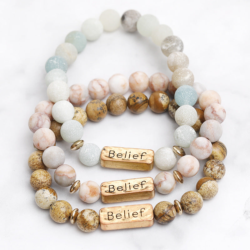 Creative Lettering Natural Stone Wild Faith Bracelets
