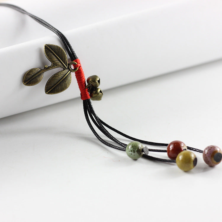 Women's Woven Ceramic High Temperature Flower Glaze Clavicle Chain Sweater Necklaces