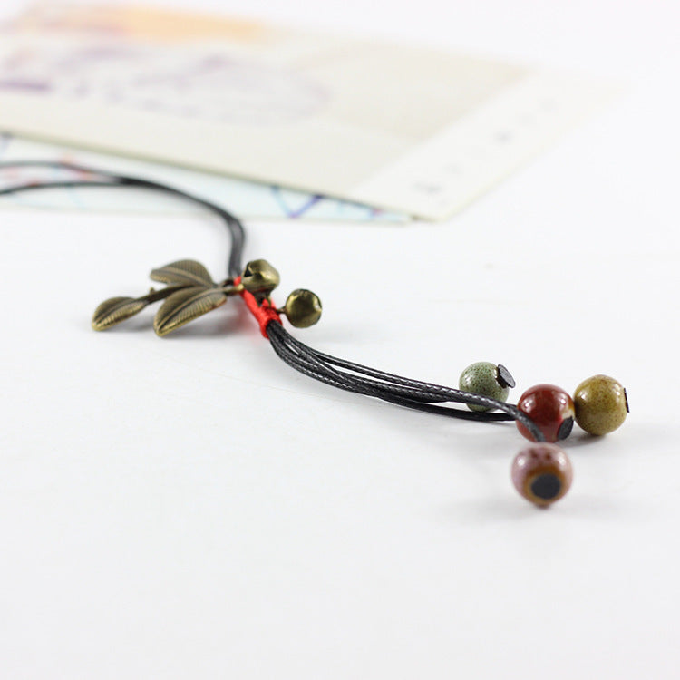 Women's Woven Ceramic High Temperature Flower Glaze Clavicle Chain Sweater Necklaces