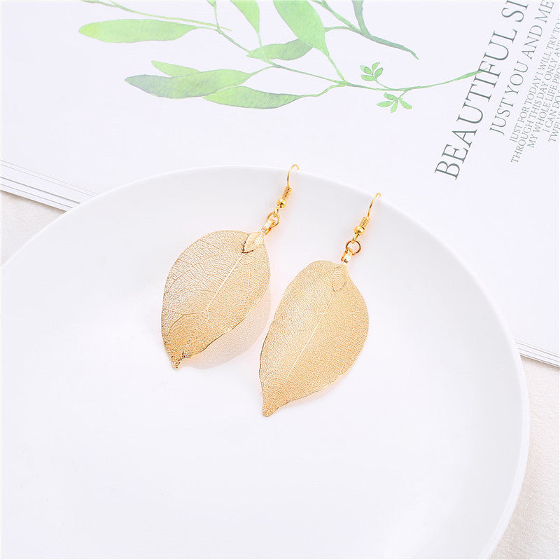 Natural Real Leaves Long Personality Simple Sweater Chain Jewelry Set