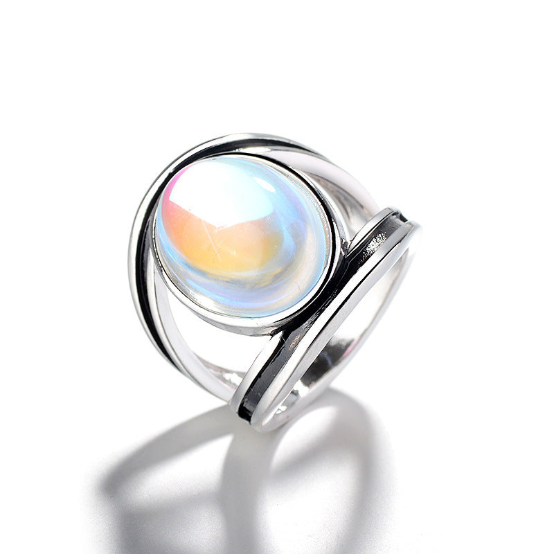Inlaid Colorful Moonstone Exaggerated Imitation Thai Rings