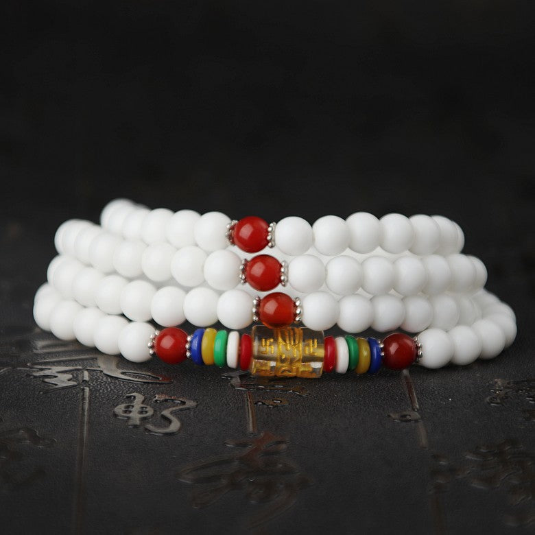 Six Words Mantra Four Imitation Garnet Obsidian Agate Bracelets