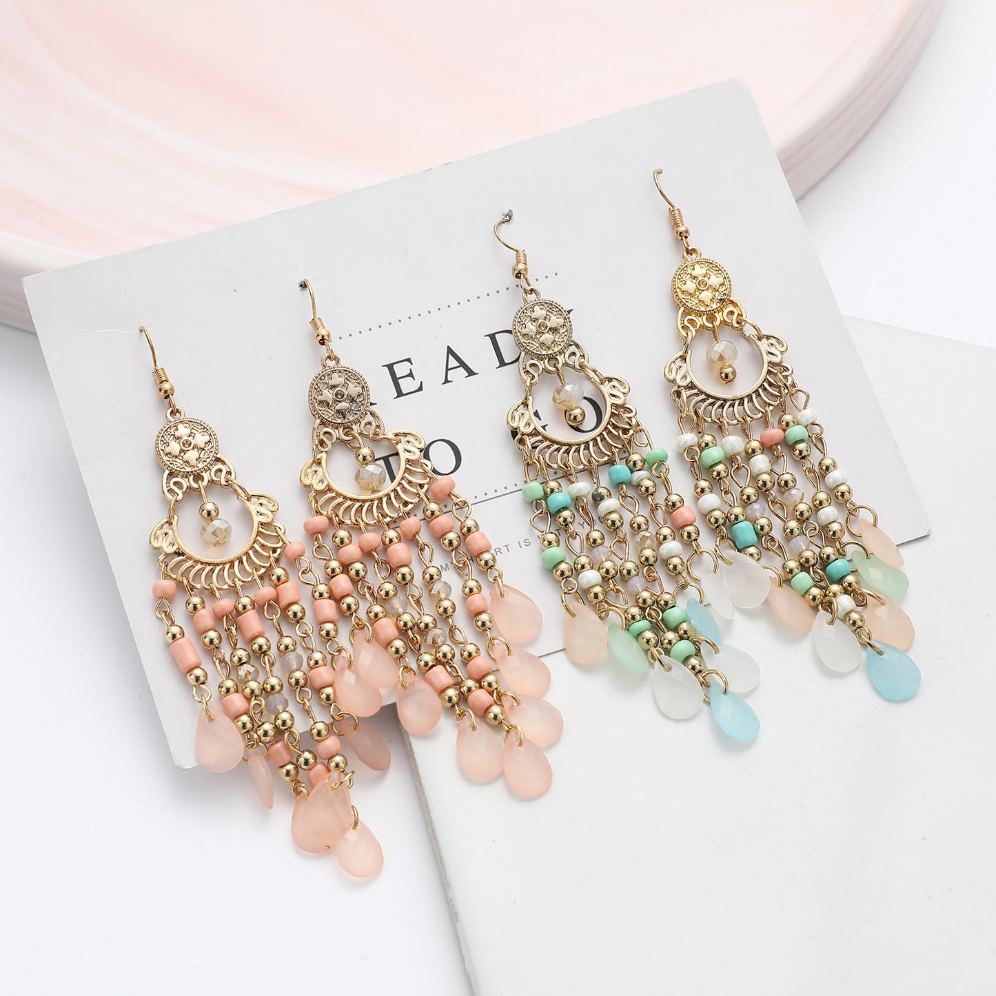 Retro Ethnic Style Long Tassel Bead Bohemian Earrings