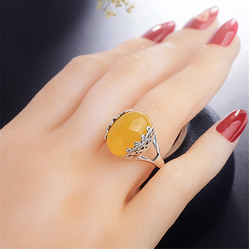 Chalcedony Big Gem Red Garnet Yellow Rings