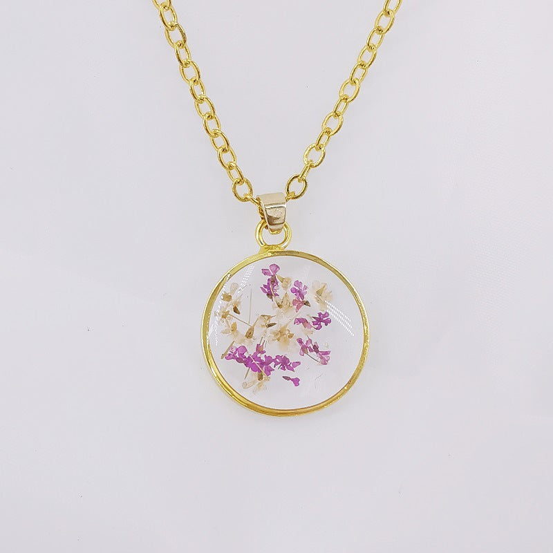 Handmade Epoxy Dried Flowers Natural Real Flower Specimen Necklaces