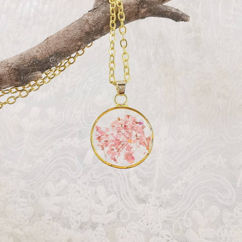 Handmade Epoxy Dried Flowers Natural Real Flower Specimen Necklaces
