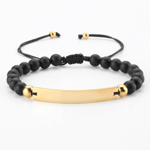 Men's Stainless Steel Accessories Beaded Laser Letter Bracelets