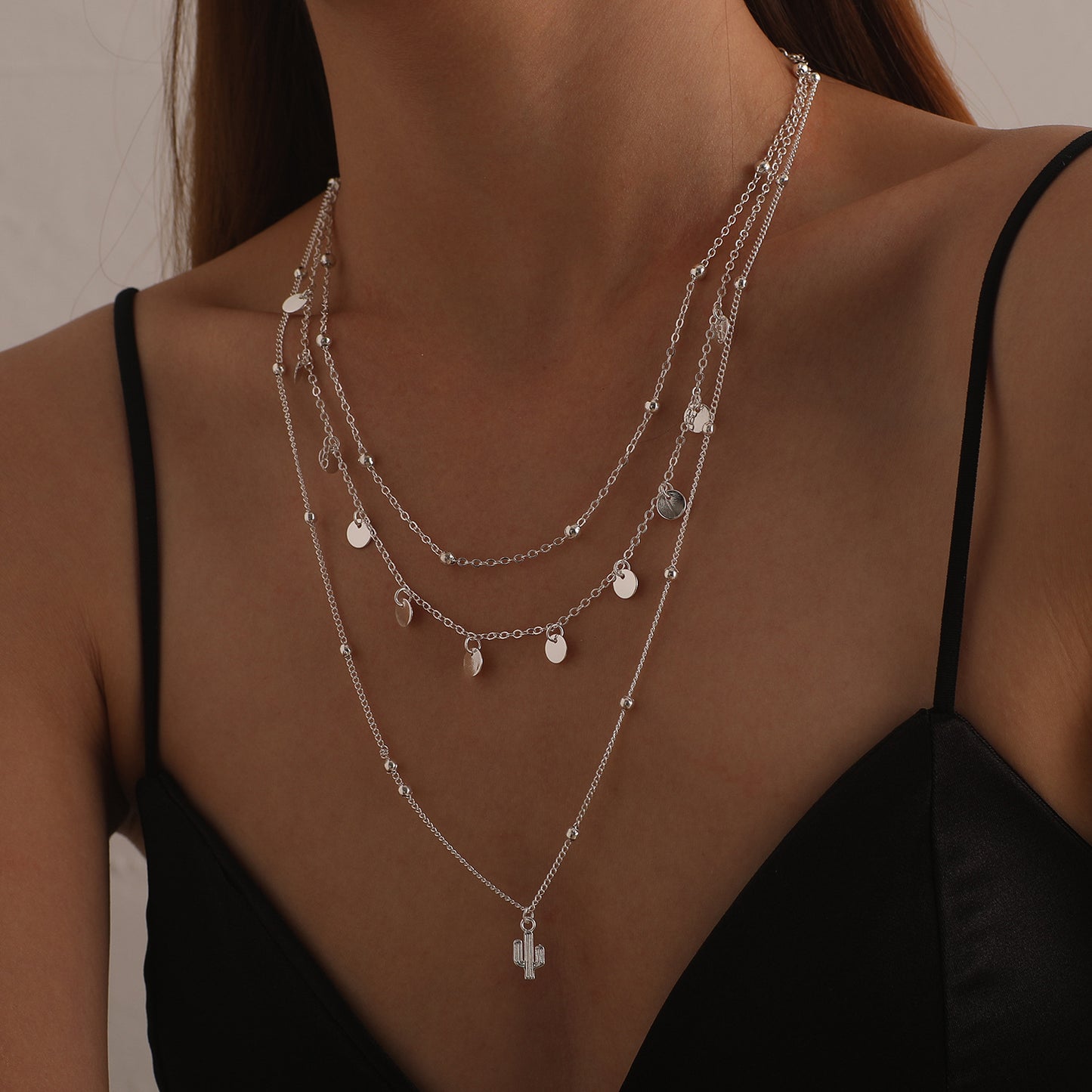 Women's Ornament Alloy Wafer Cactus Simple Round Necklaces