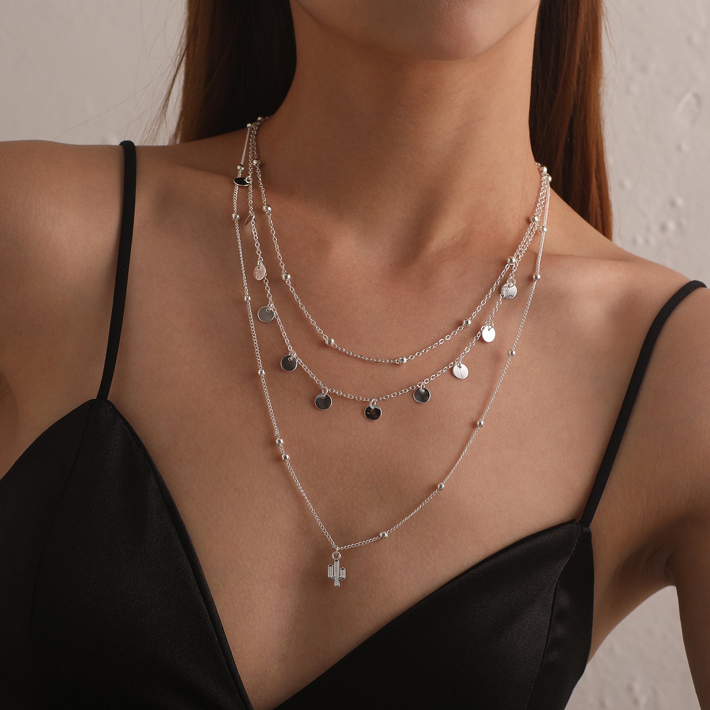 Women's Ornament Alloy Wafer Cactus Simple Round Necklaces