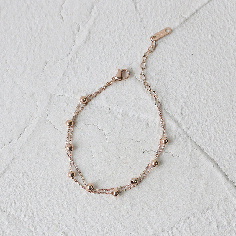 Women's Small Golden Balls Titanium Steel Gold Plated Color Bracelets