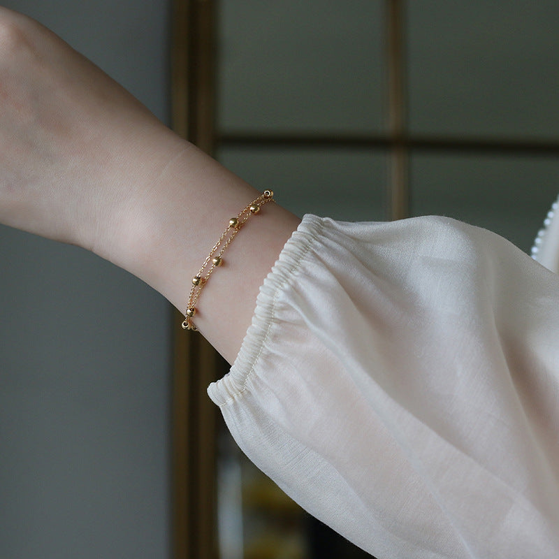 Women's Small Golden Balls Titanium Steel Gold Plated Color Bracelets