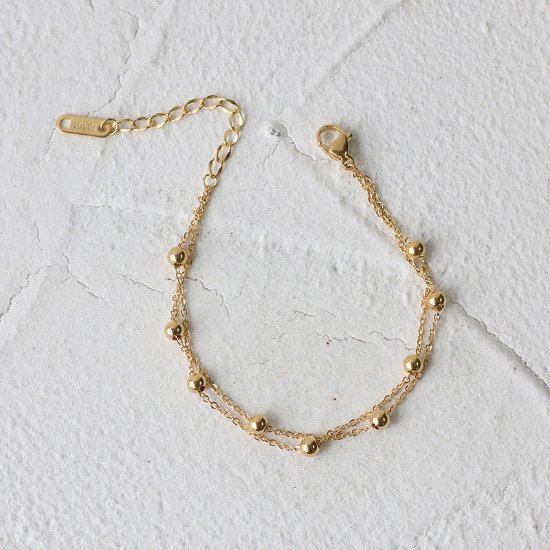 Women's Small Golden Balls Titanium Steel Gold Plated Color Bracelets