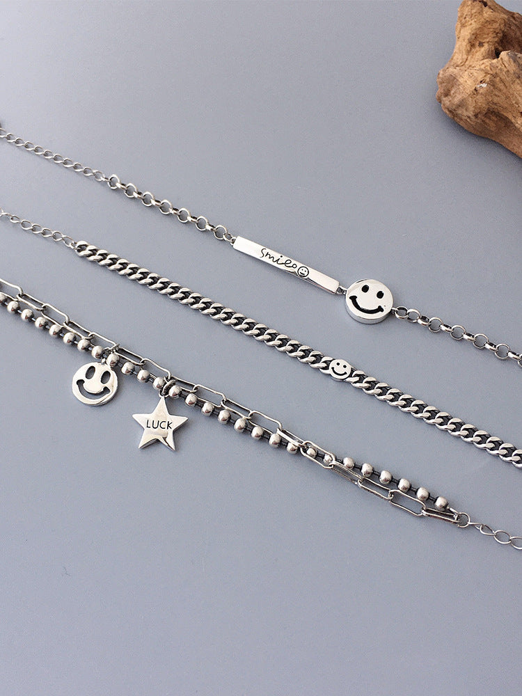 Sier High-grade Smiley Female Design Simple Cold Bracelets