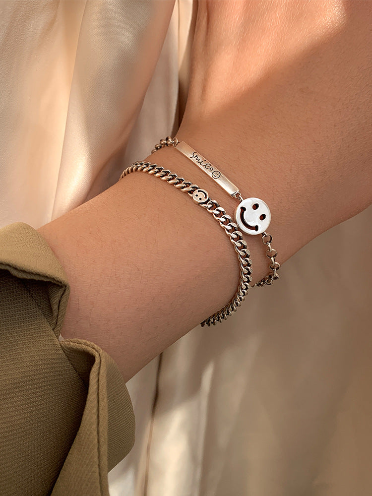 Sier High-grade Smiley Female Design Simple Cold Bracelets