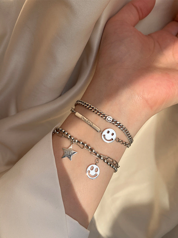 Sier High-grade Smiley Female Design Simple Cold Bracelets