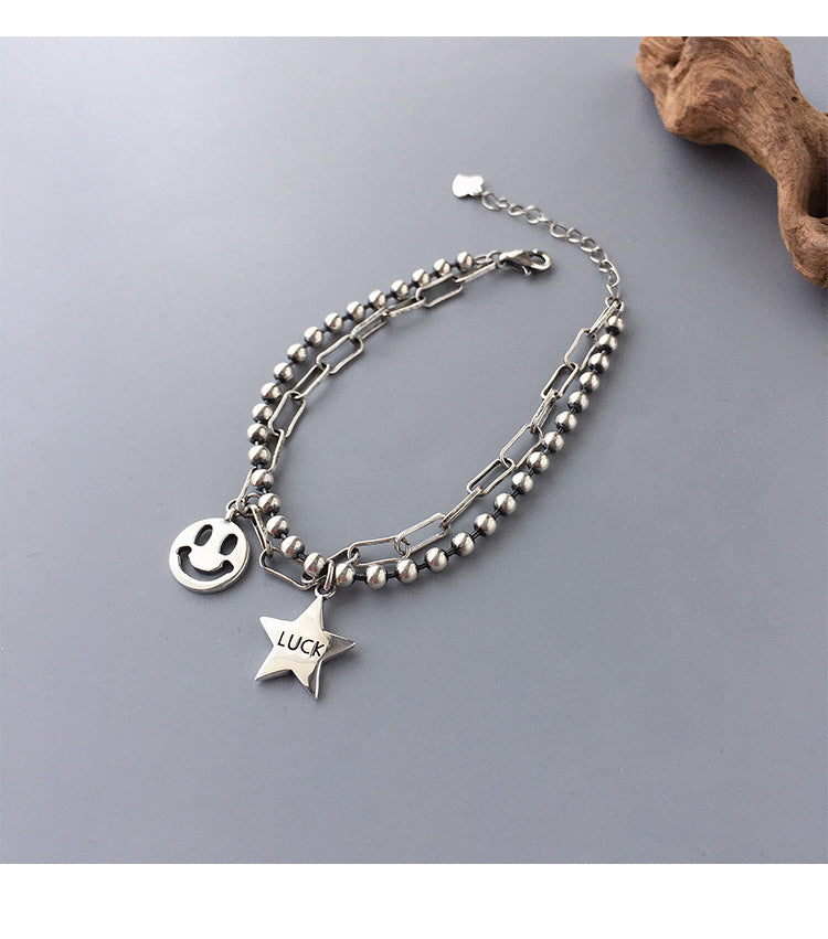 Sier High-grade Smiley Female Design Simple Cold Bracelets