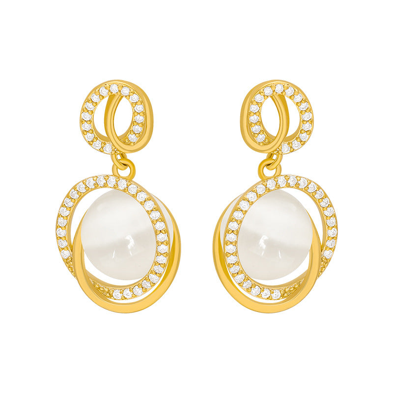 Personalized Three-dimensional Oval Artificial Opal Temperament Earrings