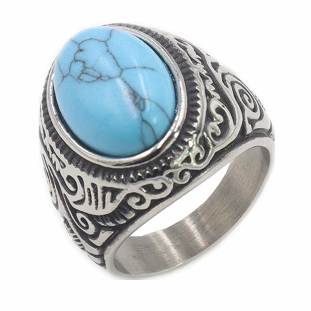 Men's Retro Series Turquoise Pattern Titanium Steel Rings