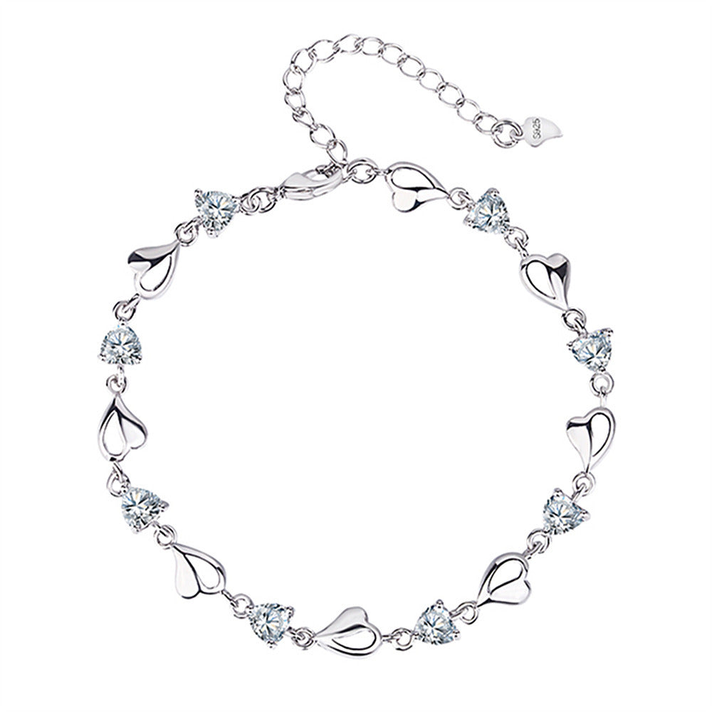 Blue Diamond Heart-shaped Zircon Female Birthday Bracelets