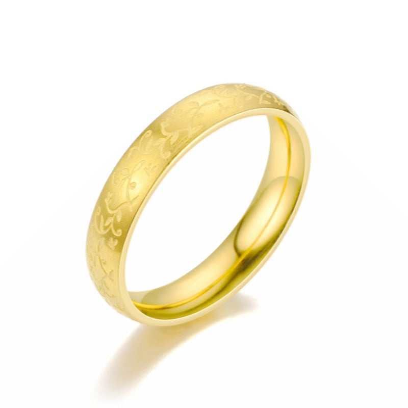 Engraving Stainless Steel Female Korean Style Zircon Rings