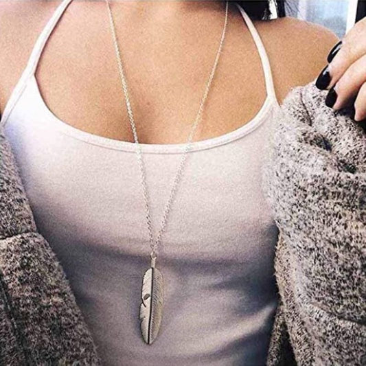 Women's & Men's Bohemian Fashion Leaf Long Feather Tassel Sweater Necklaces