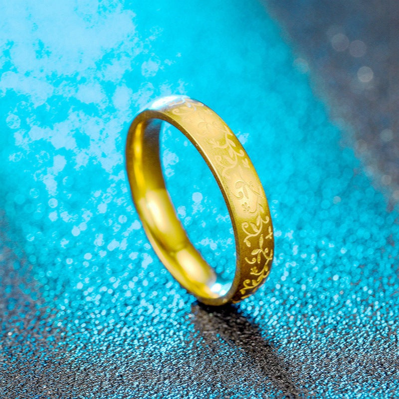 Engraving Stainless Steel Female Korean Style Zircon Rings