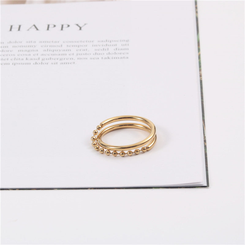 Steel Gold Plated Round Beads Personality Rings