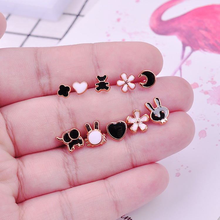 Black White Female Set Stall Ornament Plastic Resin Earrings